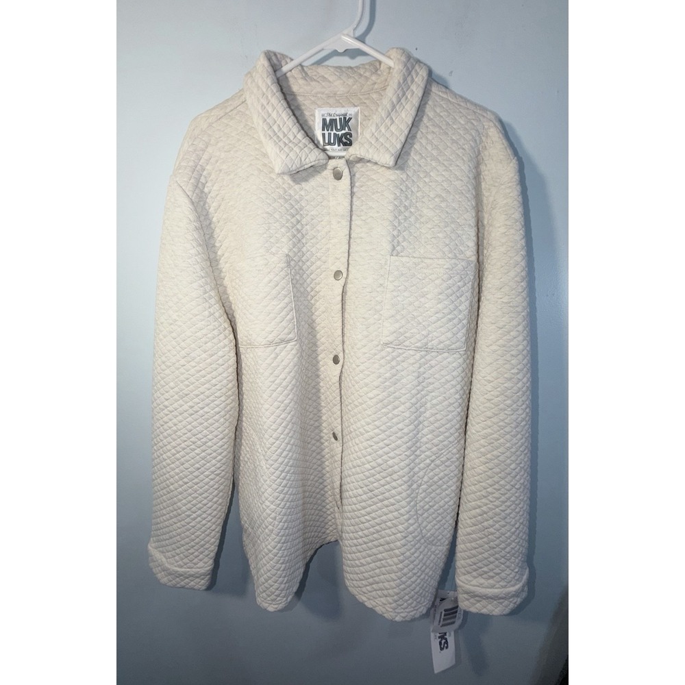 MUK LUKS Women's Jacket Ribbed Cord Knit Shacket Cream NWT NEW Macy's Size TXL